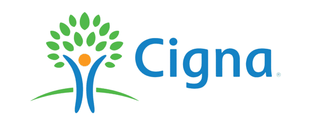 Cigna health insurance logo. Tree of life icon with green leaves and blue human figure. Cigna in blue text.