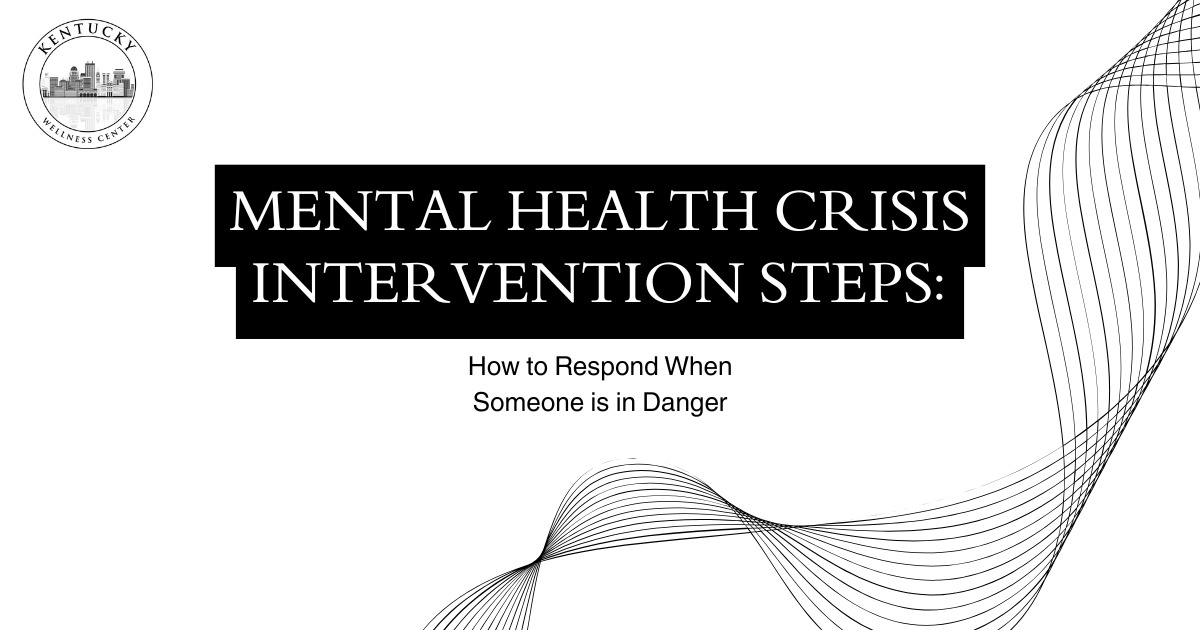 A clear, calm graphic representation of safety steps to take when assisting someone in a mental health crisis.